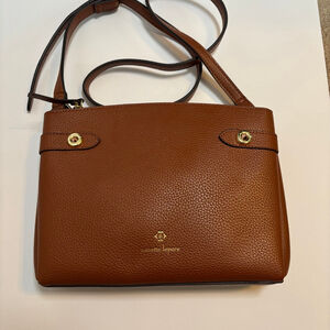 Nanette Lepore Brown Pebbled Faux Leather Double Zip Crossbody Bag